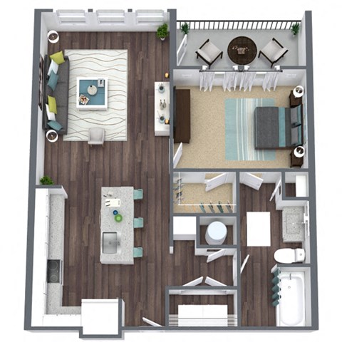 Floor plan for 1 bed, 1 bath, 864 sqft