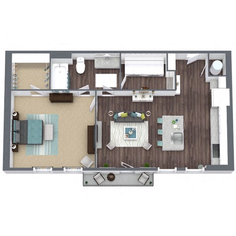 Floor plan for 1 bed, 1 bath, 673 sqft