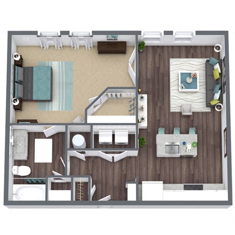Floor plan for 1 bed, 1 bath, 800 sqft