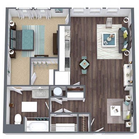 Floor plan for 1 bed, 1 bath, 809 sqft