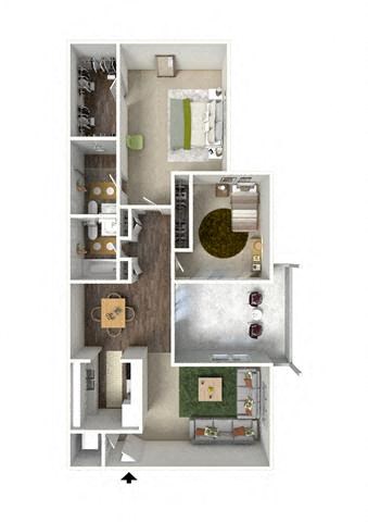 Floor plan for 2 beds, 2 baths, 1040 sqft