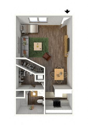 Floor plan for studio, 1 bath, 500 sqft