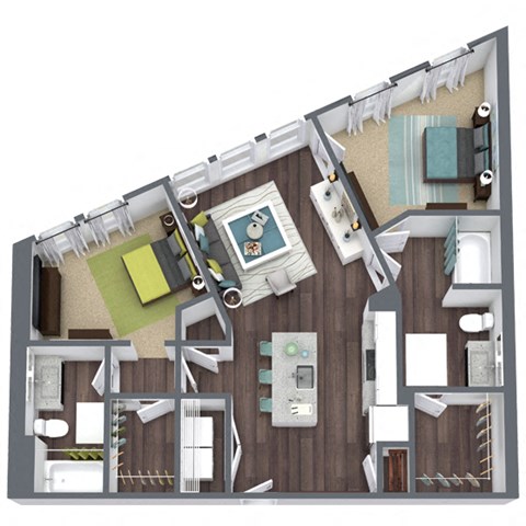 Floor plan for 2 beds, 2 baths, 1028 sqft