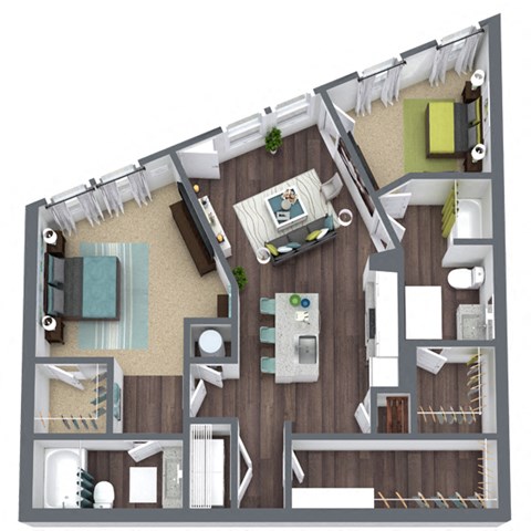 Floor plan for 2 beds, 2 baths, 1244 sqft