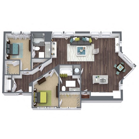 Floor plan for 2 beds, 2 baths, 1394 sqft