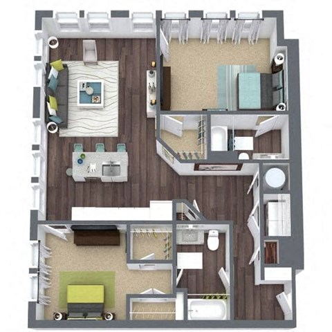 Floor plan for 2 beds, 2 baths, 1292 sqft