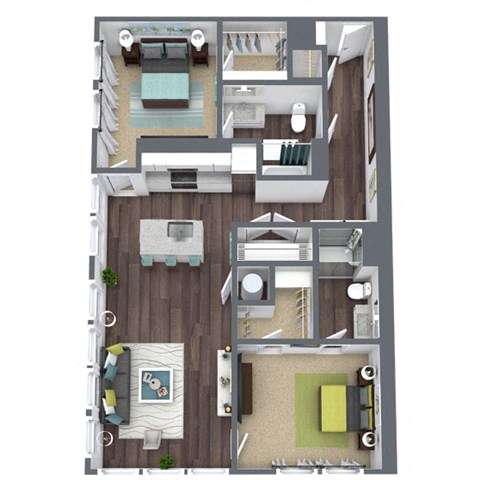 Floor plan for 2 beds, 2 baths, 1265 sqft