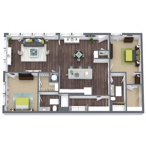 Floor plan for 2 beds, 2 baths, 1428 sqft