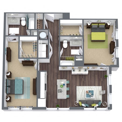 Floor plan for 2 beds, 2 baths, 1247 sqft