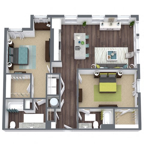 Floor plan for 2 beds, 2 baths