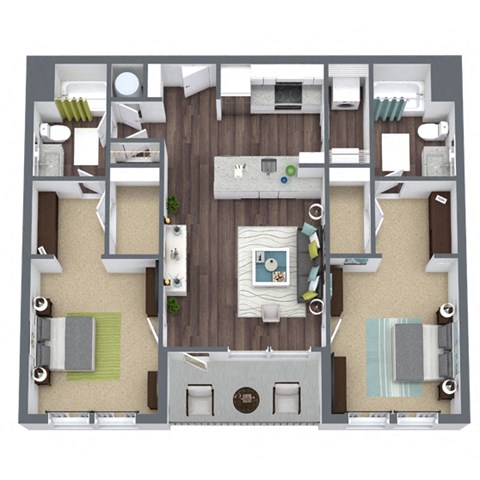 Floor plan for 2 beds, 2 baths, 1198 sqft