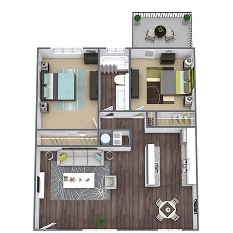 Floor plan for 2 beds, 1 bath, 1302 sqft