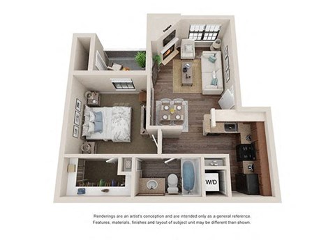 Floor plan for 1 bed, 1 bath, 575 sqft