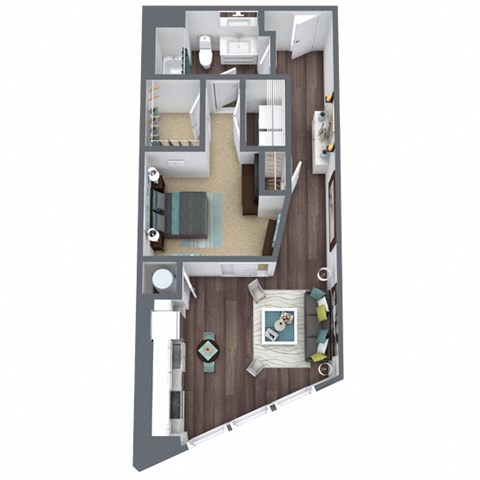 Floor plan for 1 bed, 1 bath, 715 sqft