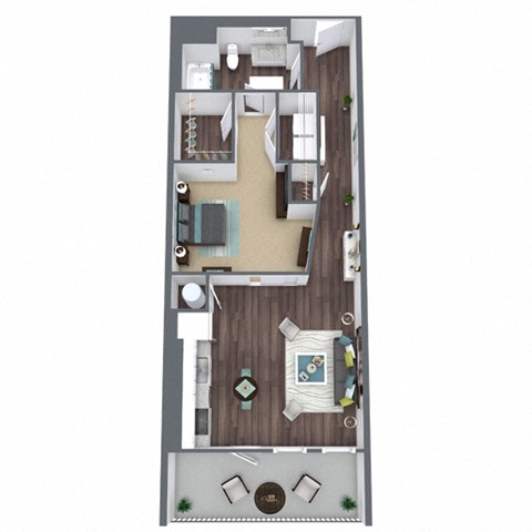 Floor plan for 1 bed, 1 bath, 742 sqft