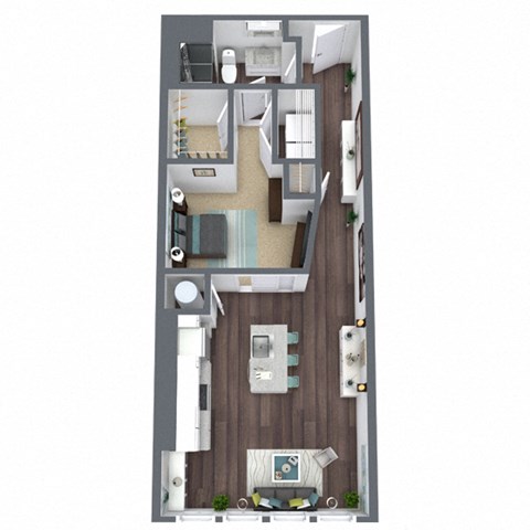 Floor plan for 1 bed, 1 bath, 849 sqft