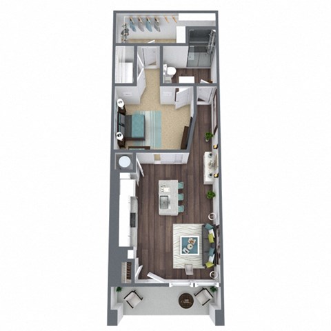 Floor plan for 1 bed, 1 bath, 845 sqft