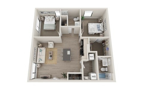 Floor plan for 2 beds, 2 baths, 938 sqft