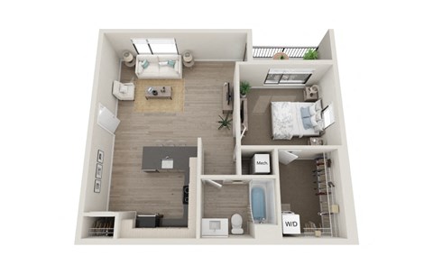 Floor plan for 1 bed, 1 bath, 737 sqft