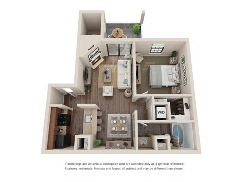 Floor plan for 1 bed, 1 bath, 752 sqft
