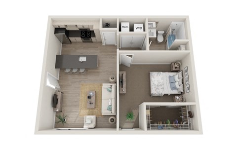 Floor plan for 1 bed, 1 bath, 700 sqft