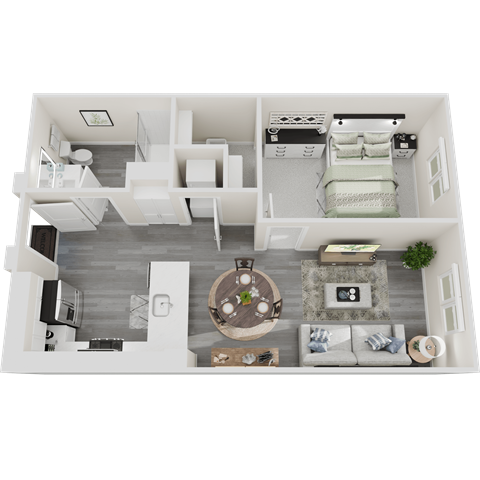 Floor plan for 1 bed, 1 bath, 672 sqft