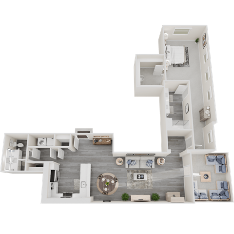 Floor plan for 1 bed, 2 baths, 1202 sqft