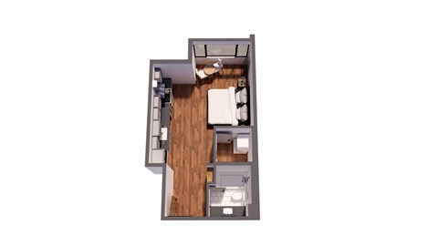 Floor plan for studio, 1 bath, 373 sqft