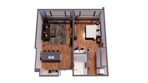 Floor plan for 1 bed, 1 bath, 636 sqft