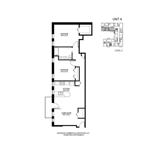 Floor plan for 2 beds, 1 bath, 1143 sqft
