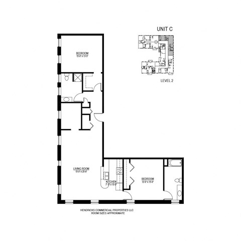 Floor plan for 2 beds, 2 baths, 1172 sqft