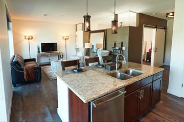 Indianapolis apartment for rent - A kitchen with a sink and a counter.