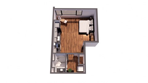Floor plan for studio, 1 bath, 416 sqft