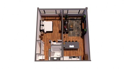 Floor plan for 1 bed, 1 bath, 682 sqft