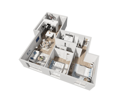 Floor plan for 2 beds, 1 bath, 1078 sqft