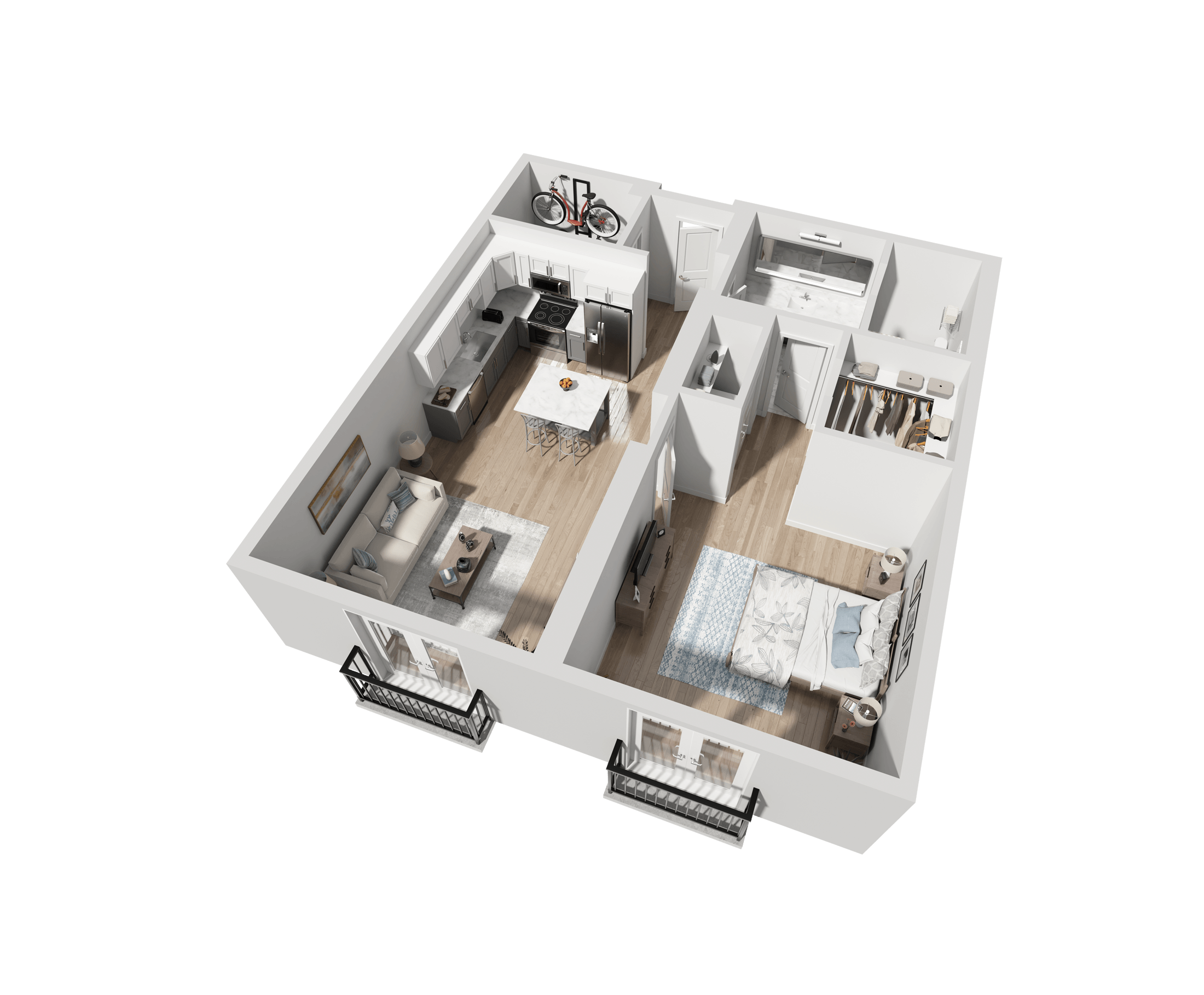 Floor plan for 1 bed, 1 bath, 908 sqft