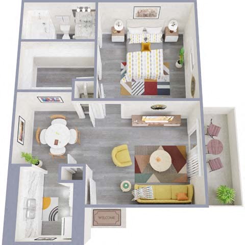 Floor plan for 1 bed, 1 bath, 600 sqft