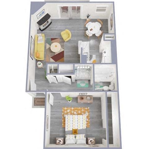 Floor plan for 1 bed, 1 bath, 700 sqft