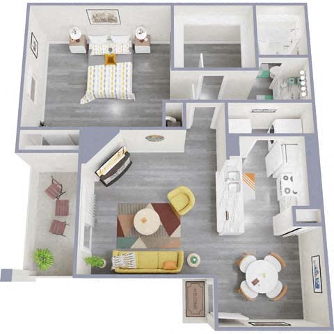Floor plan for 1 bed, 1 bath, 720 sqft