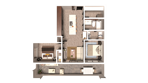 Floor plan for 2 beds, 1 bath, 720 sqft
