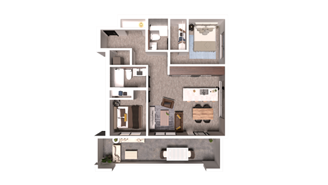 Floor plan for 2 beds, 2 baths, 887 sqft