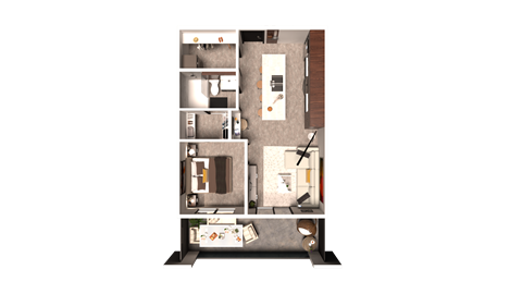 Floor plan for 1 bed, 1 bath, 582 sqft