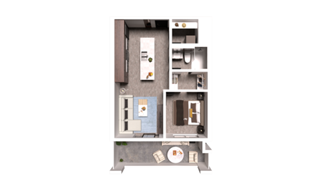 Floor plan for 1 bed, 1 bath, 572 sqft