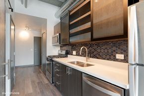 Chicago apartment for rent - a kitchen with a sink and a refrigerator