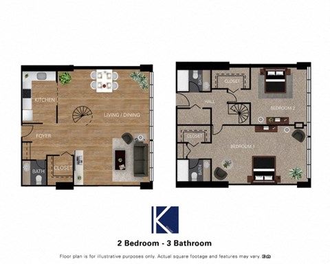 Floor plan for 2 beds, 2 baths, 1575 sqft