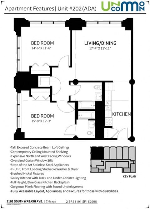 Floor plan for 2 beds, 2 baths, 1191 sqft