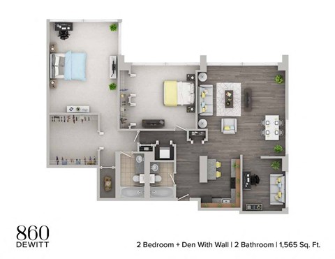 Floor plan for 2 beds, 2 baths, 1565 sqft