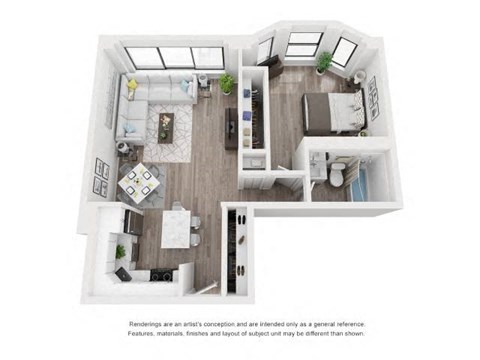 Floor plan for 1 bed, 1 bath, 724 sqft