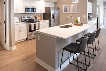 Luxury kitchen with stainless steel appliances and breakfast bar