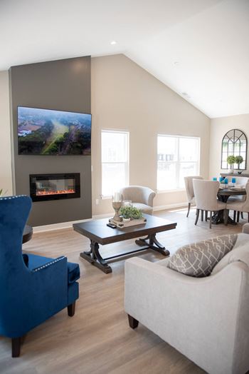 Open floor plan with cathedral ceiling